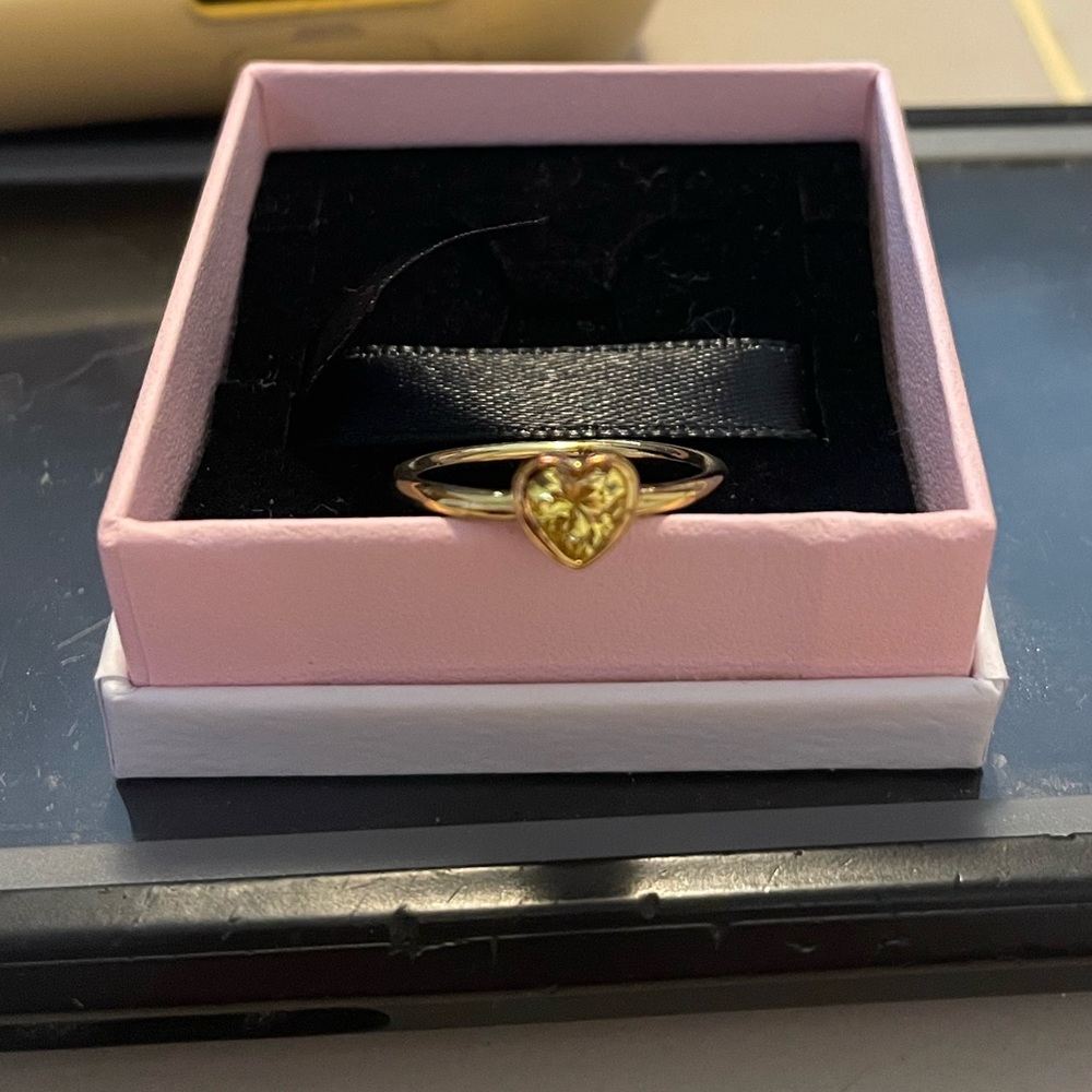 Pandora gold heart yellow stone ring. Brand new